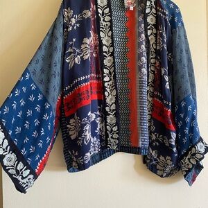 Johnny Was Blue and Red Floral Kimono Cape